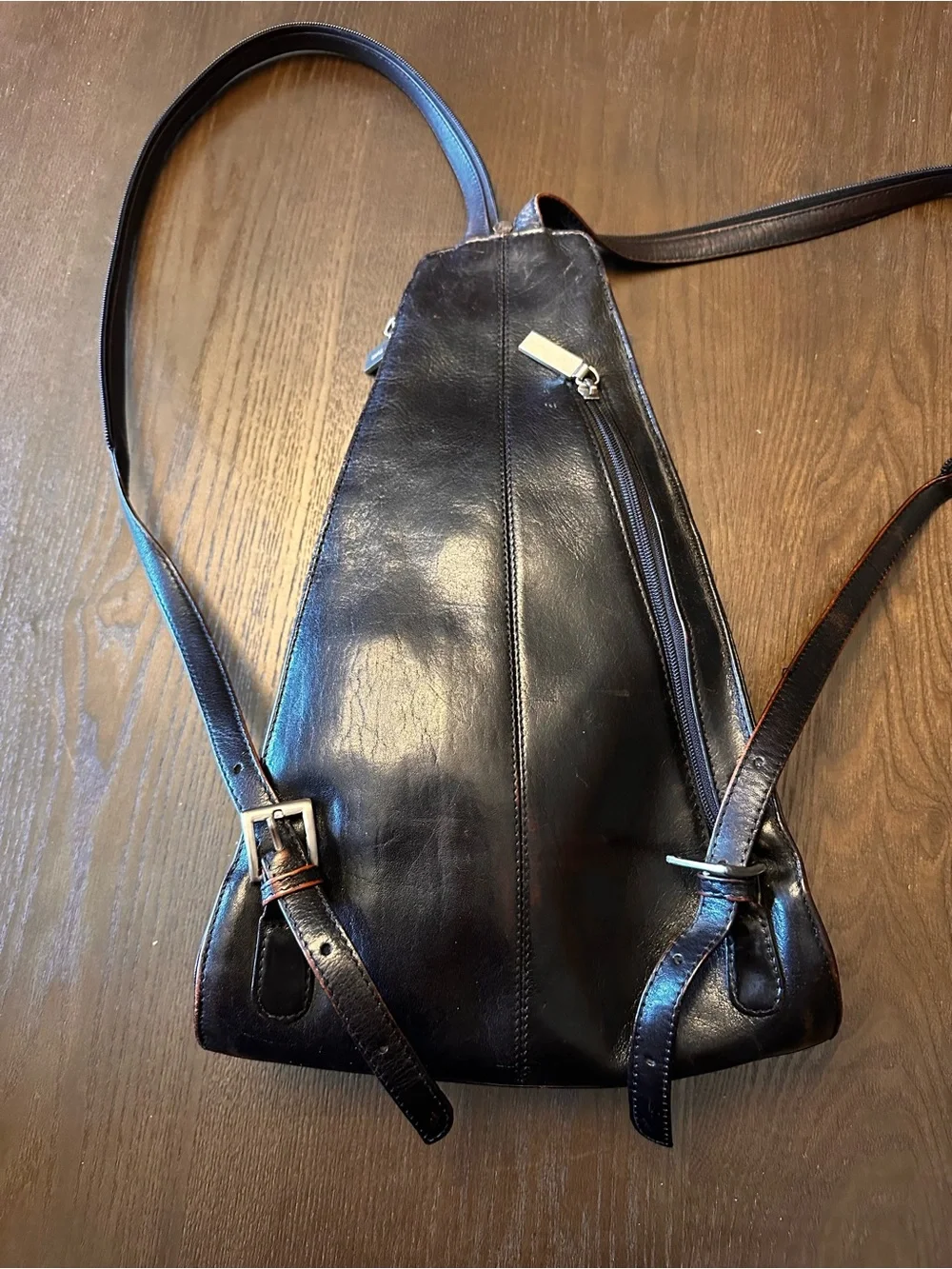 HOBO vintage Black Leather Triangle Sling convertible Backpack